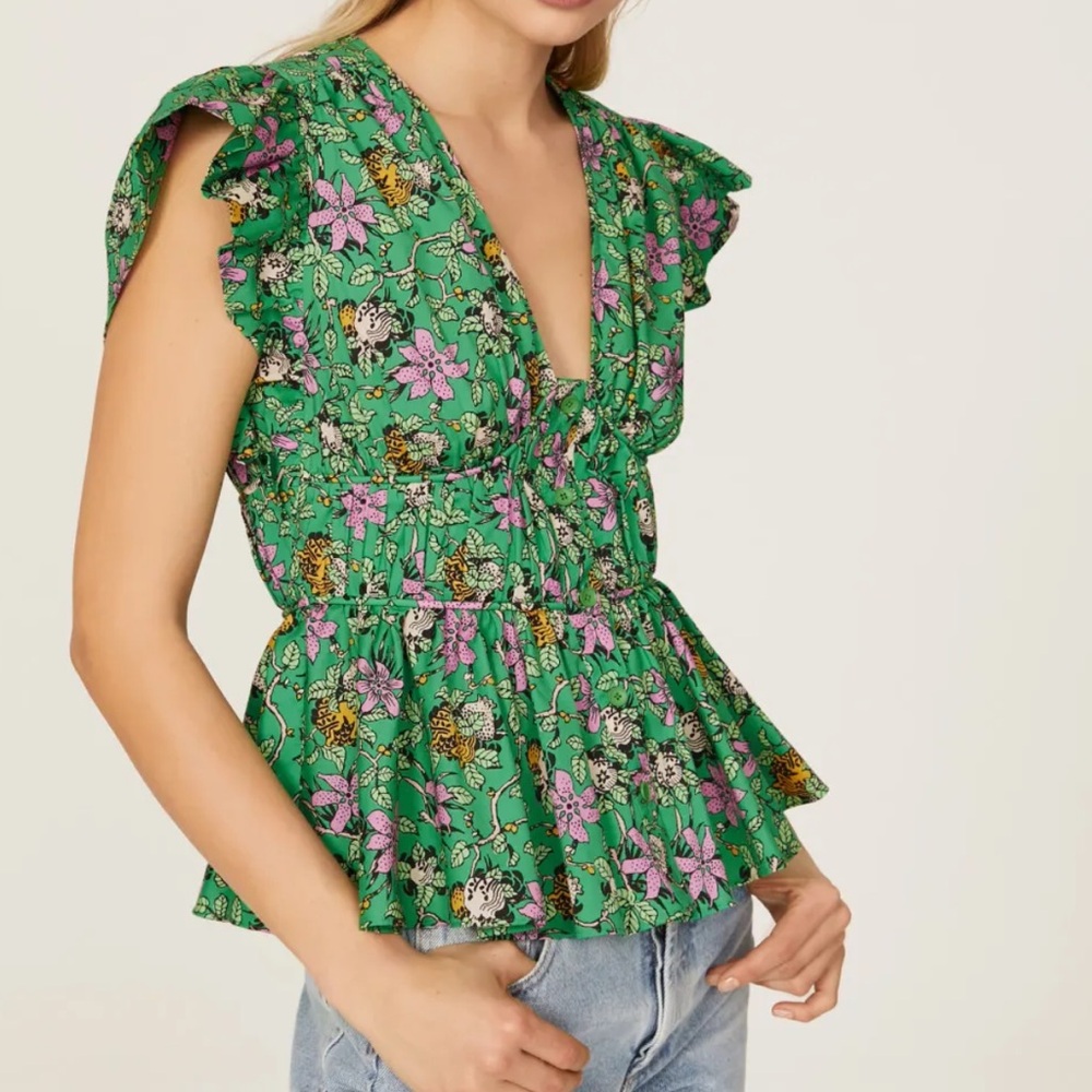 Floral Green and Pink Women's Top